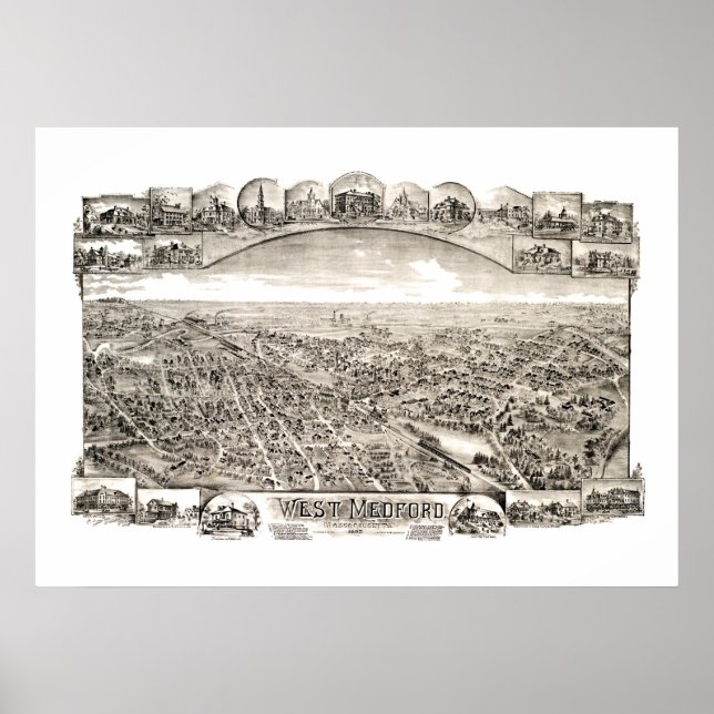 Karta i Väster Medford, Massachusetts 1897 Poster (Framsidan)