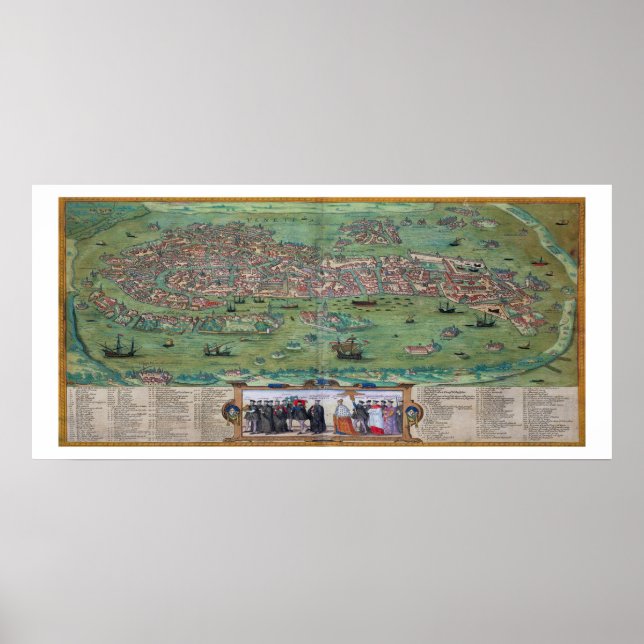 Karta i Venedig, från "Civitates Orbis Terrarum" a Poster (Framsidan)