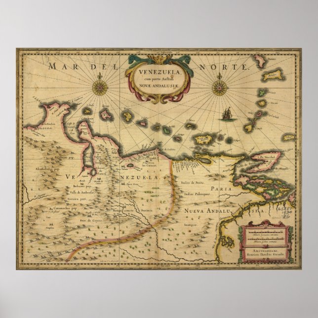 Karta i Venezuela av Hendrik Hondius (1630) Poster (Framsidan)