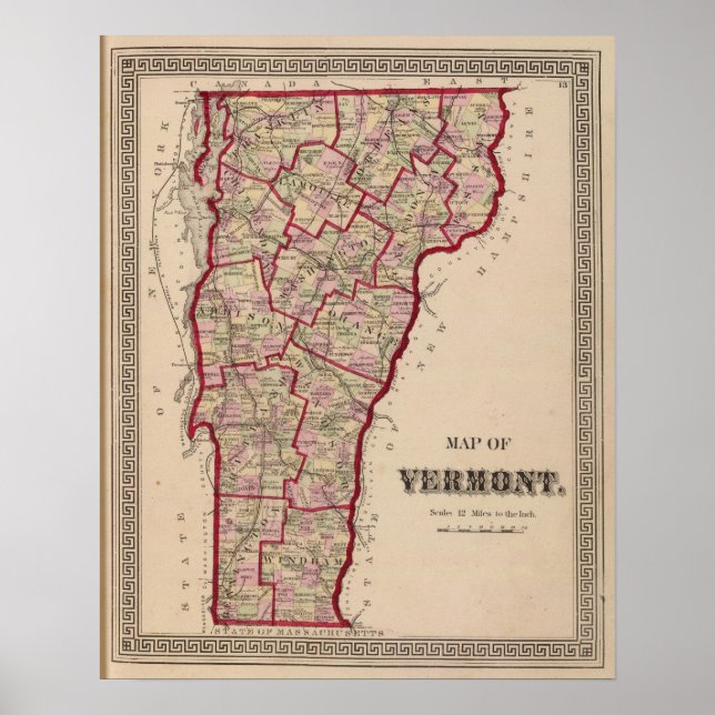 Karta i Vermont Poster (Framsidan)