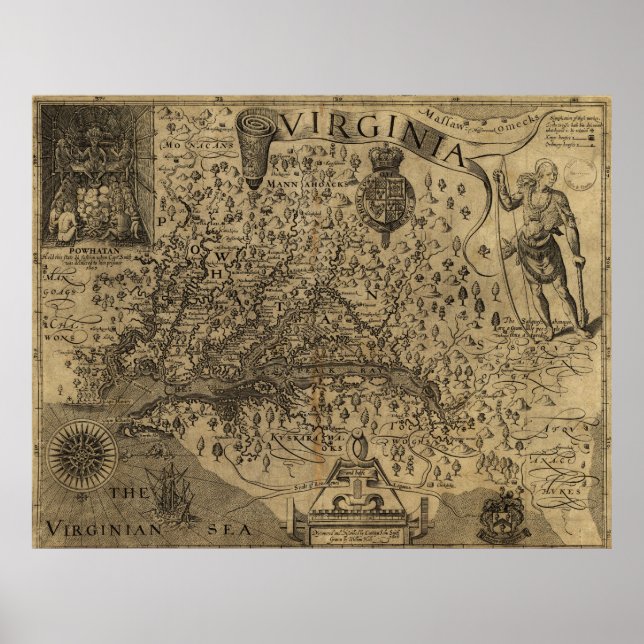Karta i Virginia av John Smith (1624) Poster (Framsidan)