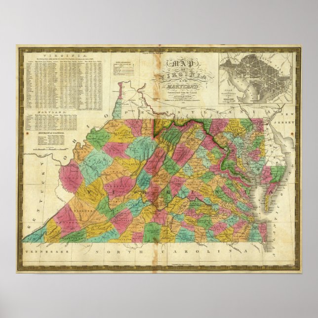 Karta i Virginia och Maryland Poster (Framsidan)