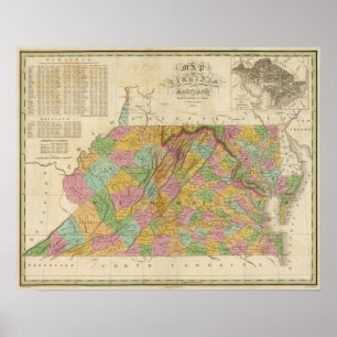 Karta i Virginia och Maryland Poster