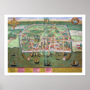 Karta i Visby, från "Civitates Orbis Terrarum" av Poster