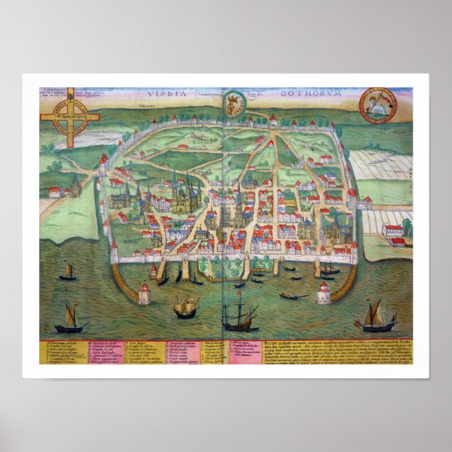 Karta i Visby, från "Civitates Orbis Terrarum" av  Poster (Framsidan)