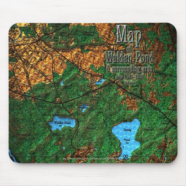 Karta i Walden Pond & Omgivande område Musmatta (Framsidan)