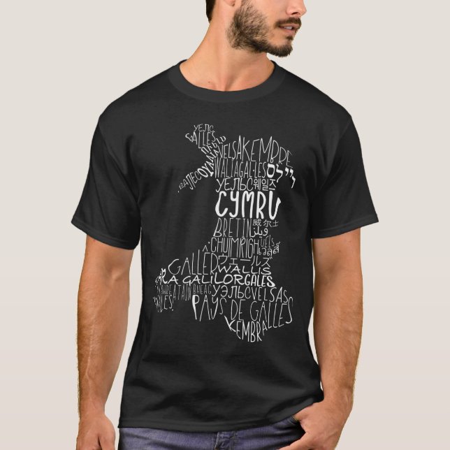 Karta i Wales Språk Ord Art Typografi T Shirt (Framsida)