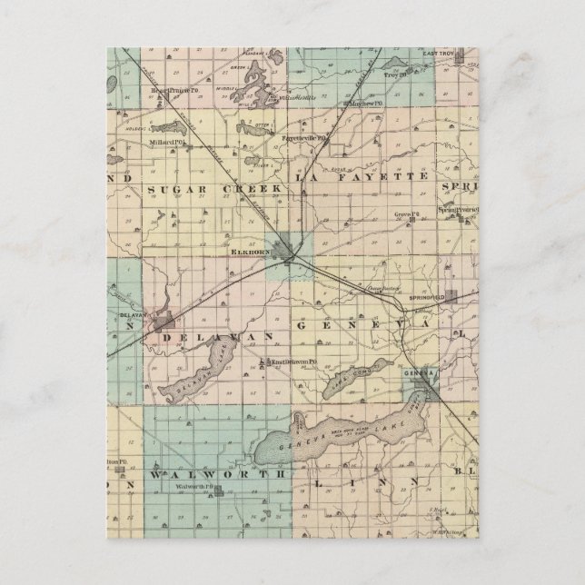 Karta i Walworth County, delstaten Wisconsin Vykort (Framsida)