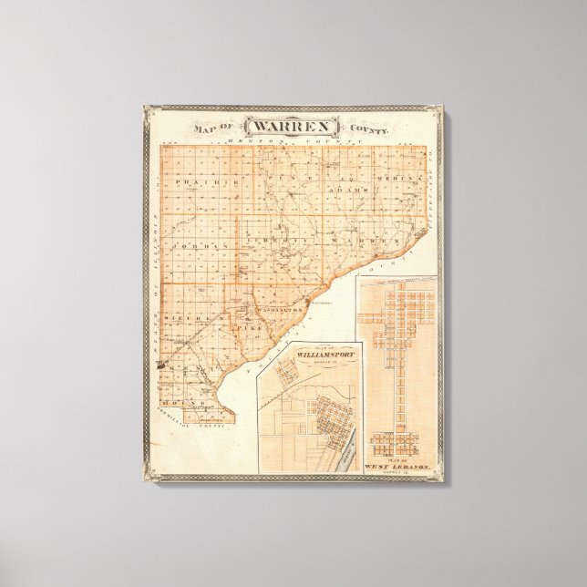 Karta i Warren County med Libanons plan Väster Canvastryck (Framsida)