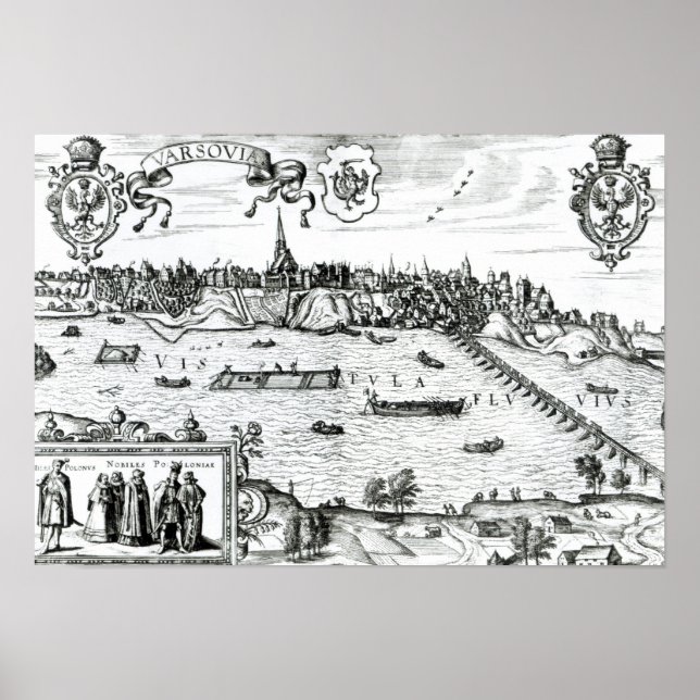 Karta i Warszawa, från "Civitates Orbis Terrarum"  Poster (Framsidan)