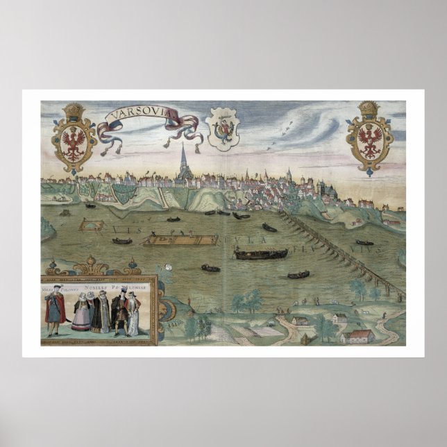 Karta i Warszawa, från "Civitates Orbis Terrarum"  Poster (Framsidan)