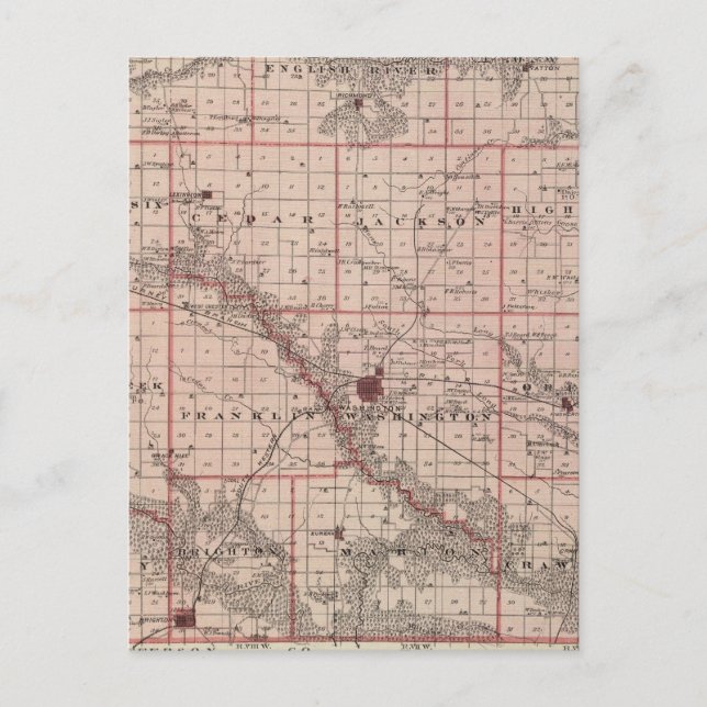 Karta i Washington County, delstaten Iowa Vykort (Framsida)