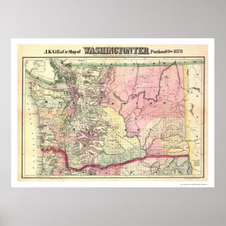 Karta i Washington Territory av JK Gill 1878 Poster
