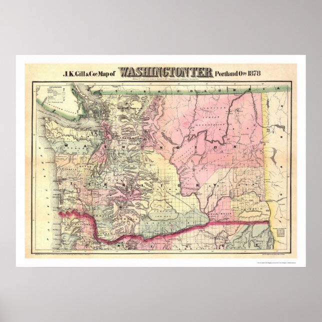 Karta i Washington Territory av JK Gill 1878 Poster (Framsidan)