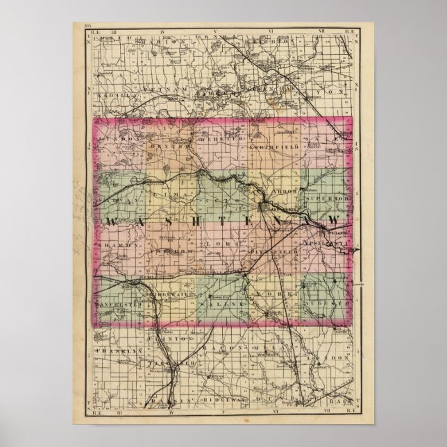 Karta i Washtenaw County, Michigan Poster (Framsidan)