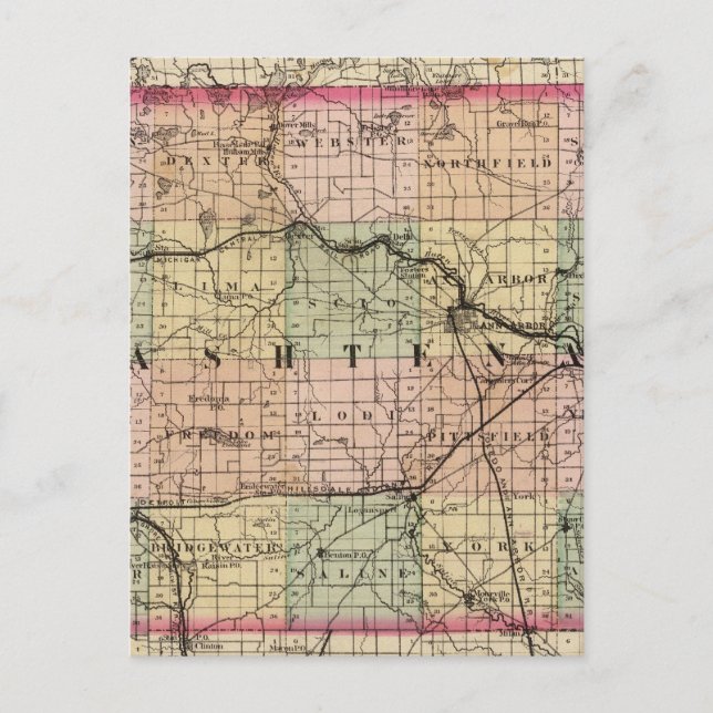 Karta i Washtenaw County, Michigan Vykort (Framsida)