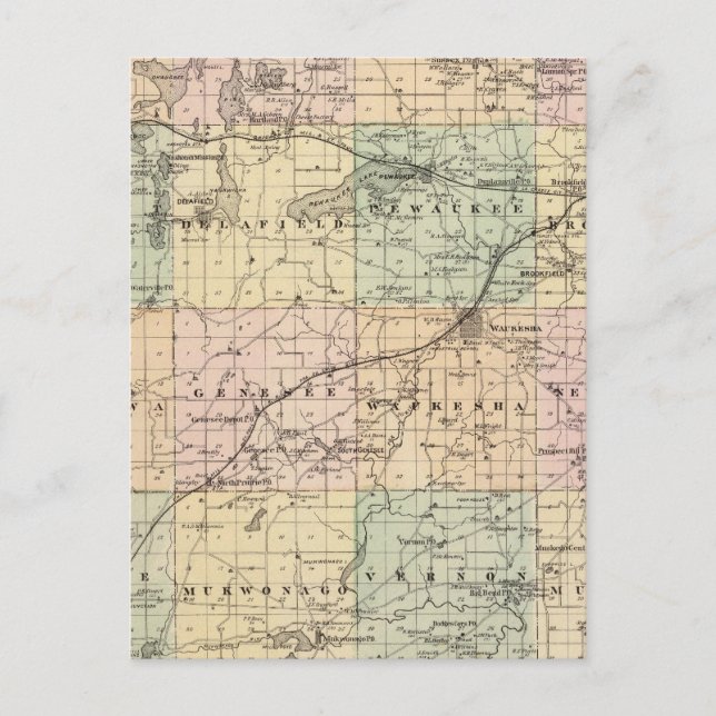 Karta i Waukesha County, delstaten Wisconsin Vykort (Framsida)