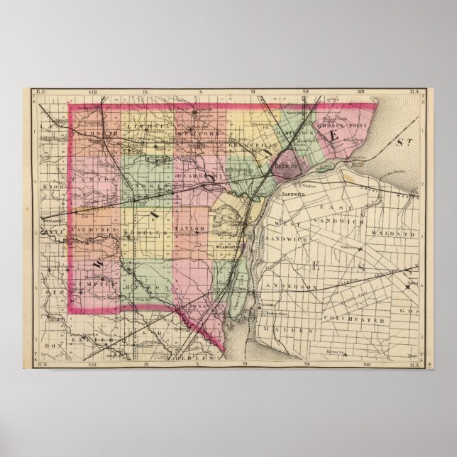 Karta i Wayne County, Michigan Poster (Framsidan)
