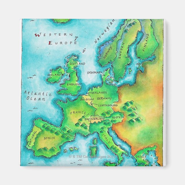 Karta i Westerna Europa Magnet (Framsidan)