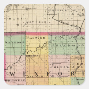 Karta i Wexford County, Michigan Fyrkantigt Klistermärke