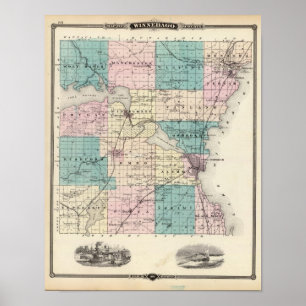 Karta i Whusago County, delstaten Wisconsin Poster