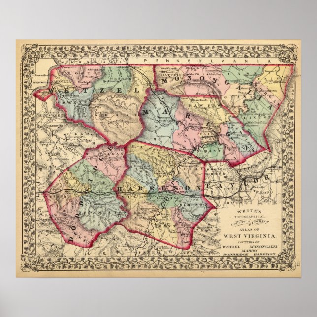 Karta i Winfield, Väster Virginia Poster (Framsidan)