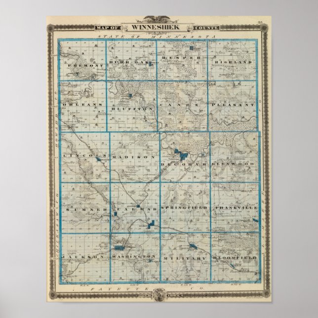 Karta i Winneshiek County, delstaten Iowa Poster (Framsidan)