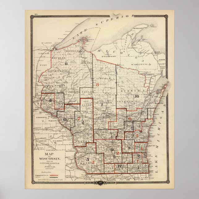 Karta i Wisconsin Poster (Framsidan)