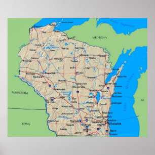 Karta i Wisconsin Poster Grönt (i många storlekar)