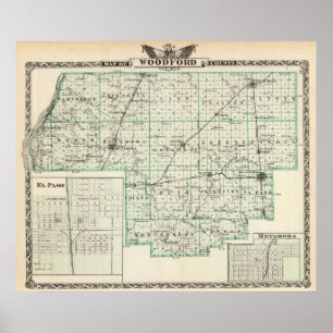 Karta i Woodford County, El Paso och Metamora Poster