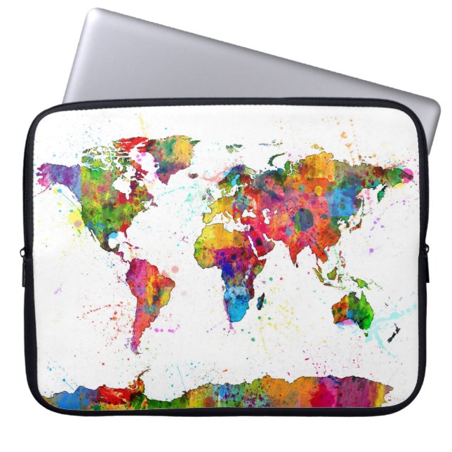 Karta i World Map Watercolor Laptop Fodral (Framsidan)
