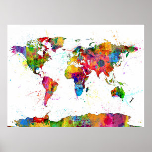 Karta i World Map Watercolor Poster