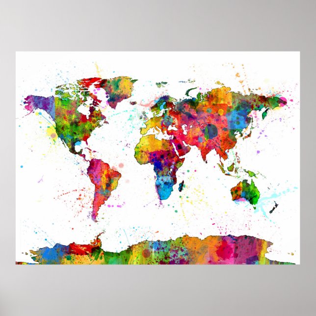 Karta i World Map Watercolor Poster (Framsidan)
