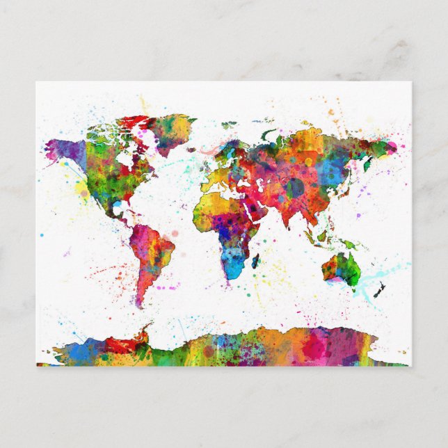 Karta i World Map Watercolor Vykort (Framsida)