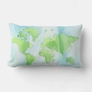 Karta i World Watercolor Pillow Lumbarkudde