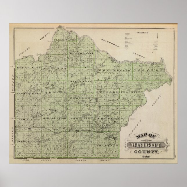 Karta i Wright County, Minnesota Poster (Framsidan)