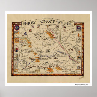 Karta i Wyomings historia och Romantik Poster
