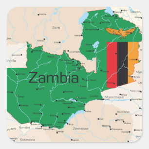 Karta i Zambia Fyrkantigt Klistermärke
