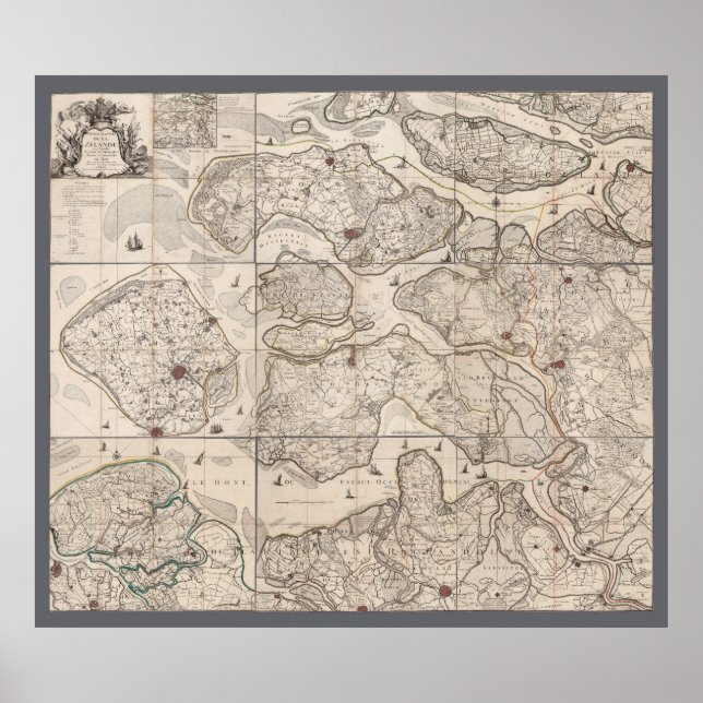 Karta i Zeeland, Nederländerna (1748) Poster (Framsidan)