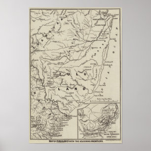 Karta i Zululand med angränsande gränser Poster