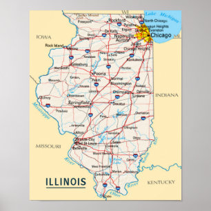 Karta Illinois resmål för hem eller kontor Poster
