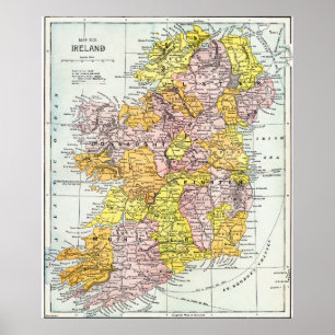 KARTA: IRLAND c1890 Poster
