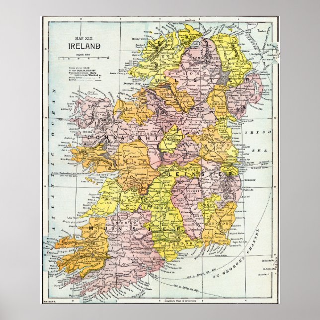 KARTA: IRLAND, c1890 Poster (Framsidan)