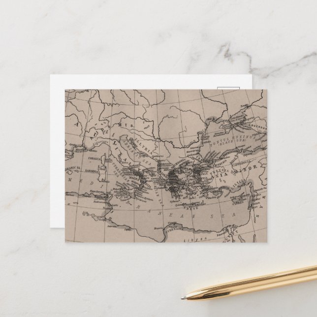 Karta, kartografi, geografi, Medelhavet Vykort (Fram/Back In Situ)