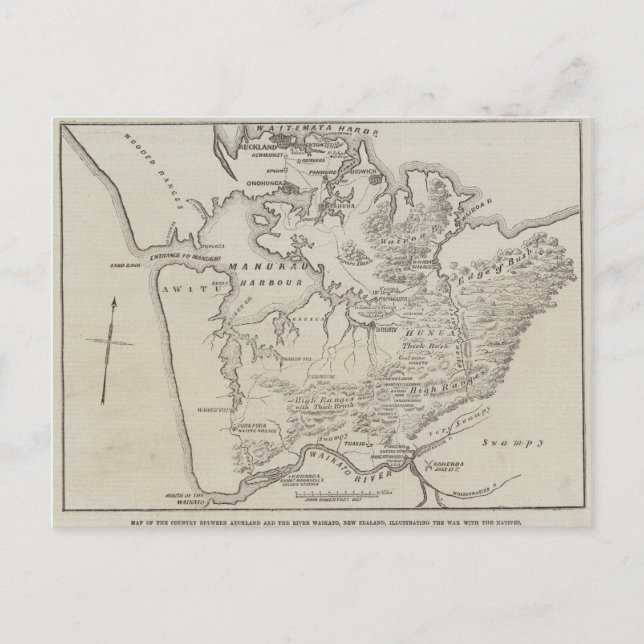 Karta mellan Auckland och Waikato River Vykort (Framsida)