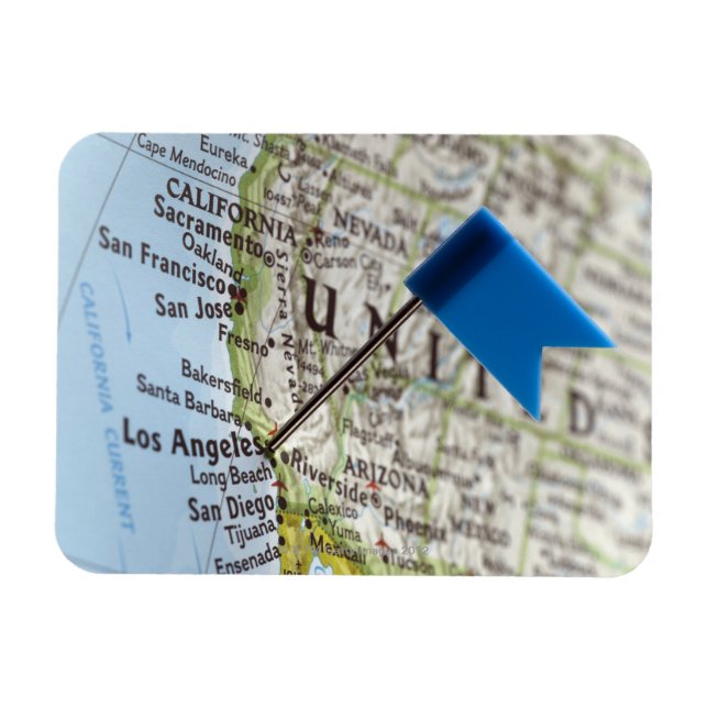Karta-nålen placerad på Los Angeles, Kalifornien p Magnet (Horisontell)