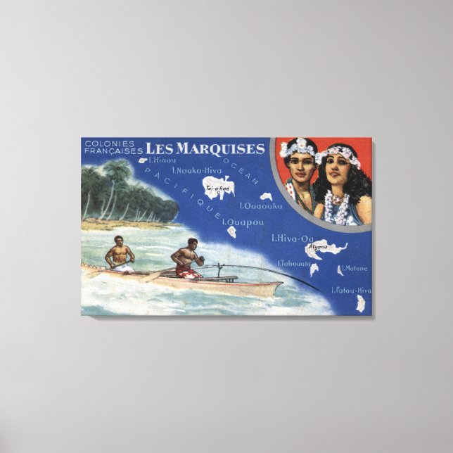 Karta, Natives in a Canoe Canvastryck (Framsida)