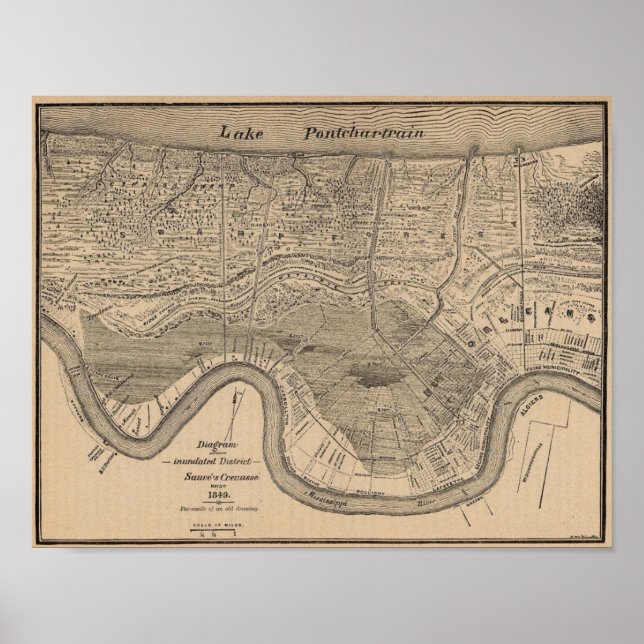 Karta New Oleans 1849 Flood Poster (Framsidan)