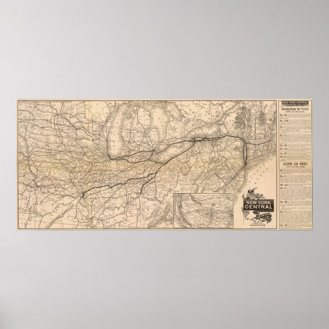 Karta New York Central och Hudson River Railroad Poster (Framsidan)