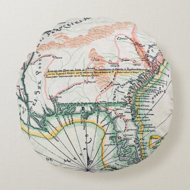 Karta: Nordamerika 1742 Rund Kudde (Framsidan)